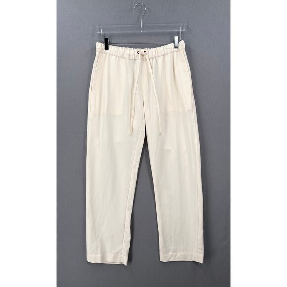 ENZA COSTA Twill Easy Pants Womens Medium Cream Mid Rise Drawstring Pull On NEW - Picture 1 of 13